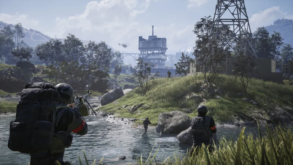 Official WARDOGS squad crossing varied river terrain